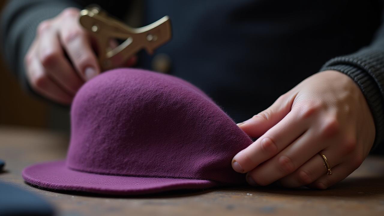 전문 장인이 맞춤 모자 제작을 위해 두상을 측정하는 모습